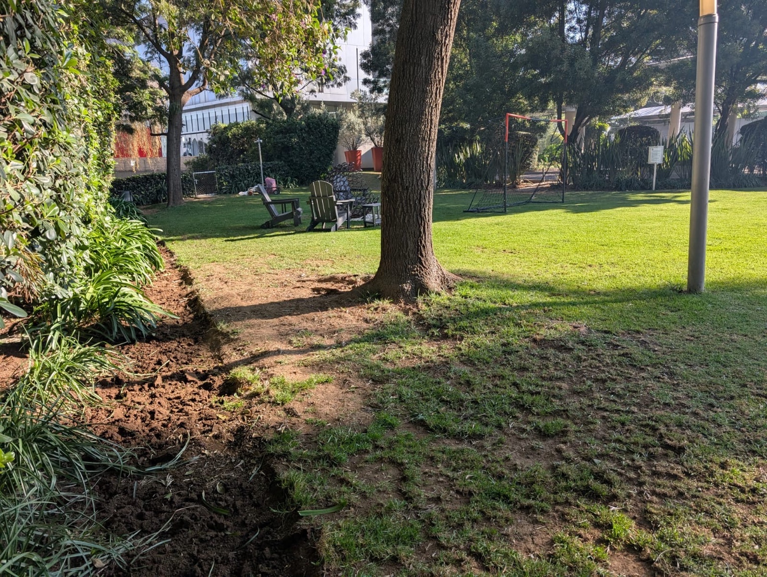 Jardín amplio con áreas verdes